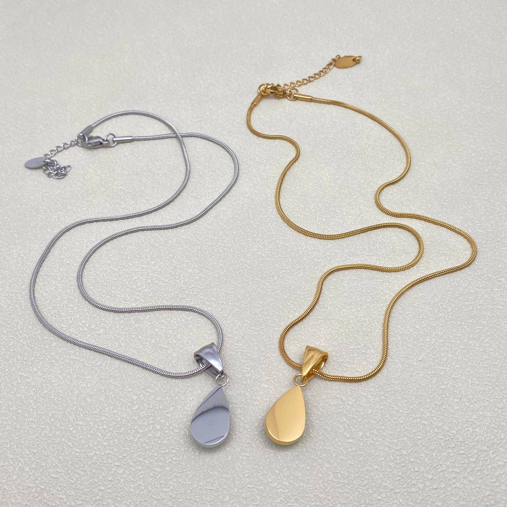 Teardrop Glass Charm 18K Gold Plated SS Necklace (Two Colors)