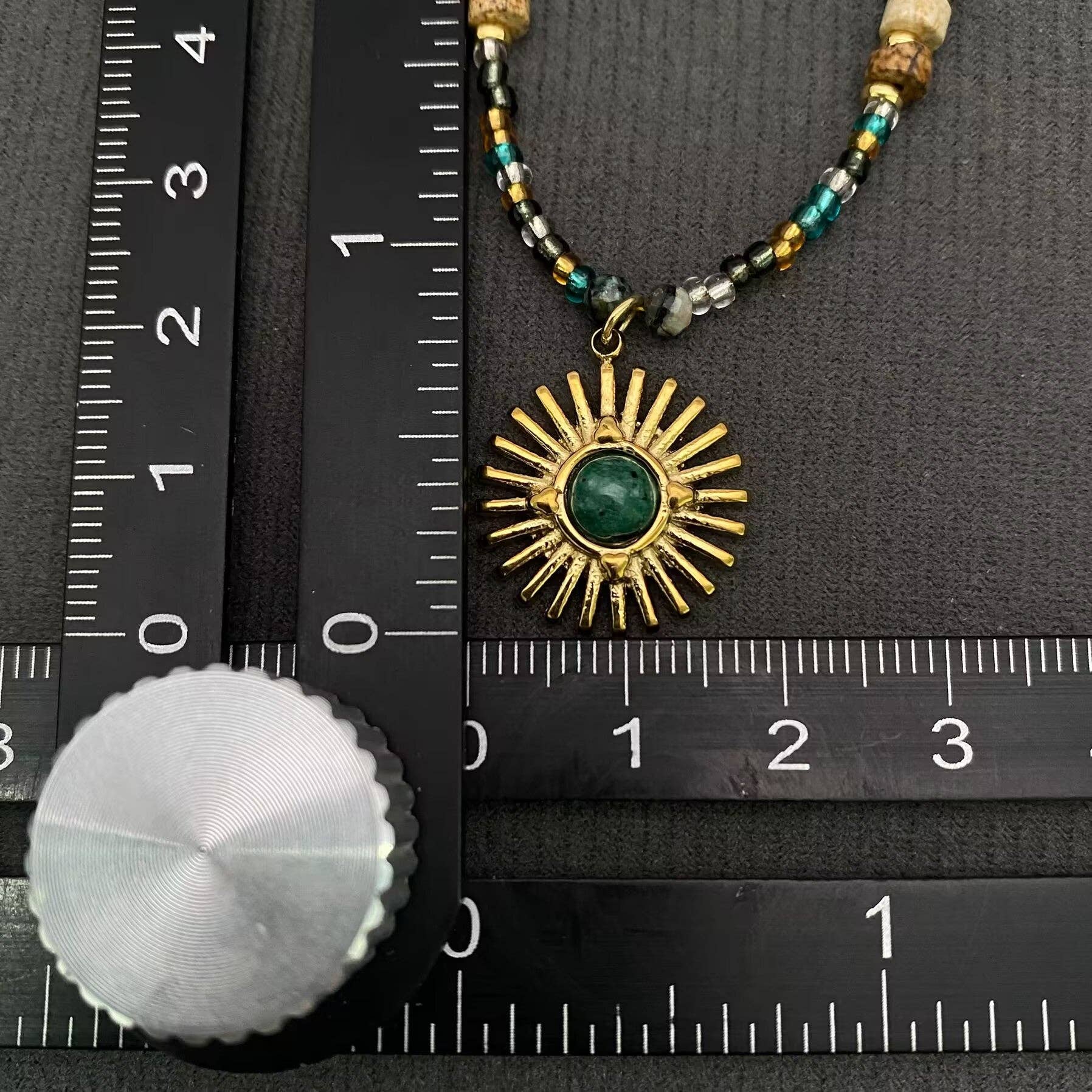 18K Golden SS Sun Charm Stone Beaded Necklace