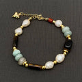 Agate & Stone & Pearl 18K Golden Metal Beaded Bracelet