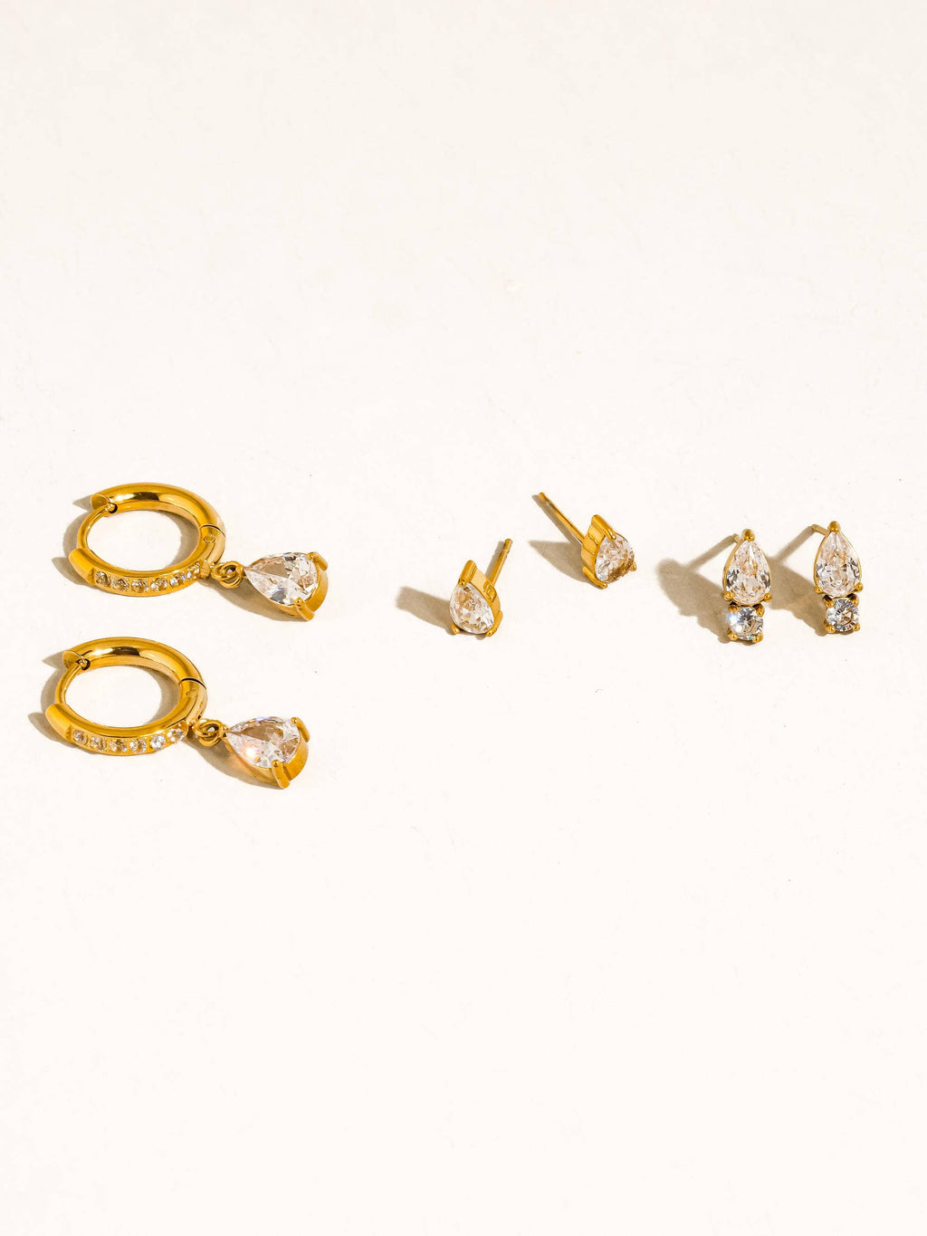 Saône 18K Gold Non-Tarnish CZ Teardrop Earrings Set