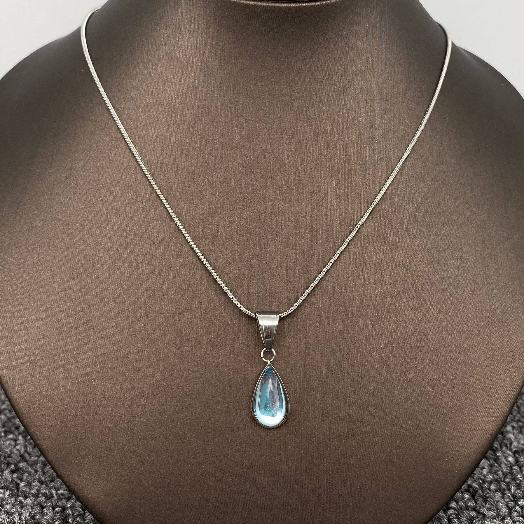 Teardrop Glass Charm 18K Gold Plated SS Necklace (Two Colors)