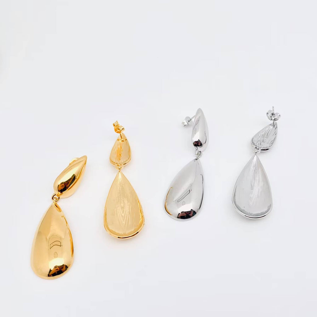 Smooth Surface Double Droplet Shaped Earrings