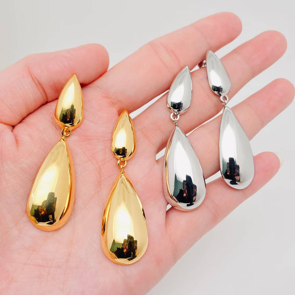 Smooth Surface Double Droplet Shaped Earrings
