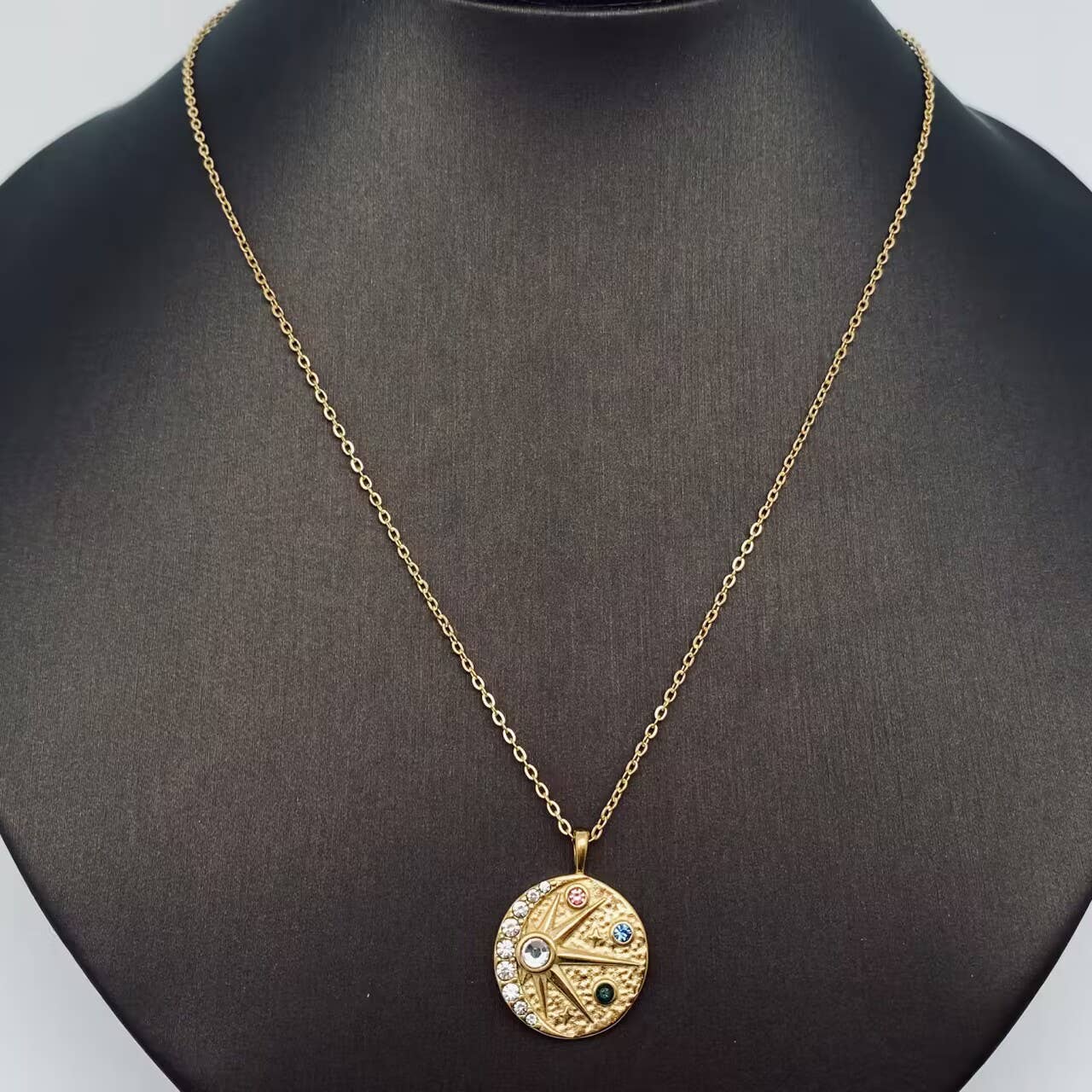 Inlaid CZ 18K Gold-plated Star Moon Charm Necklace