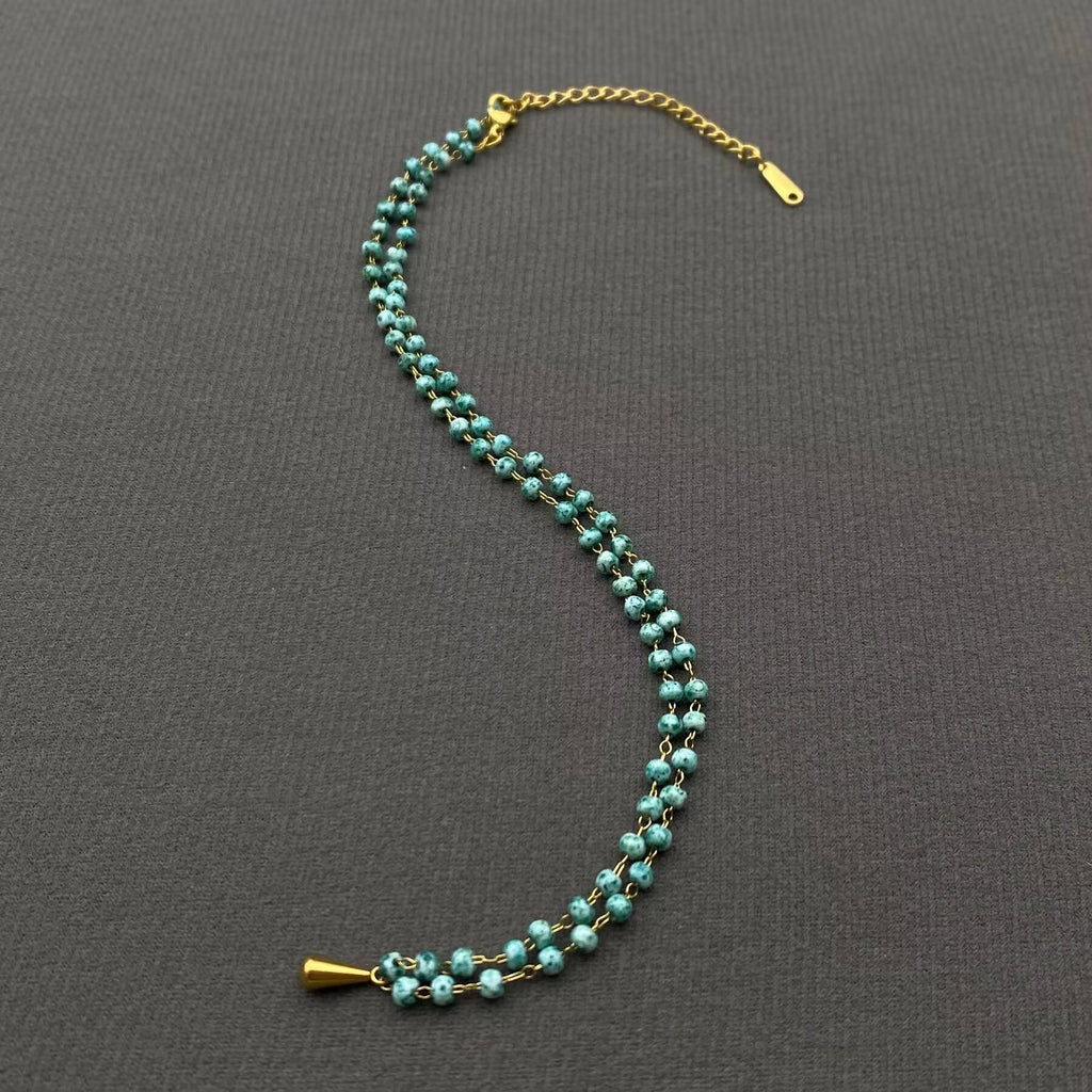 18K Golden Drop Charm Seed Beads Chain Necklace