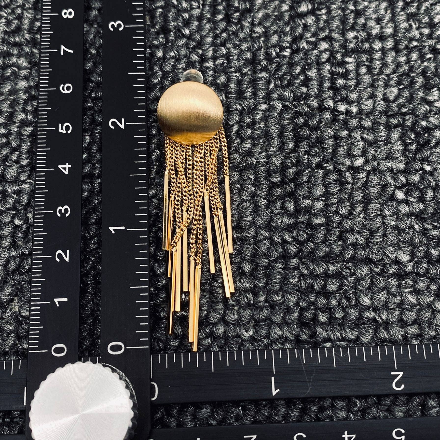 Gold Plated Metal Chain Fringe Matte Post Earrings